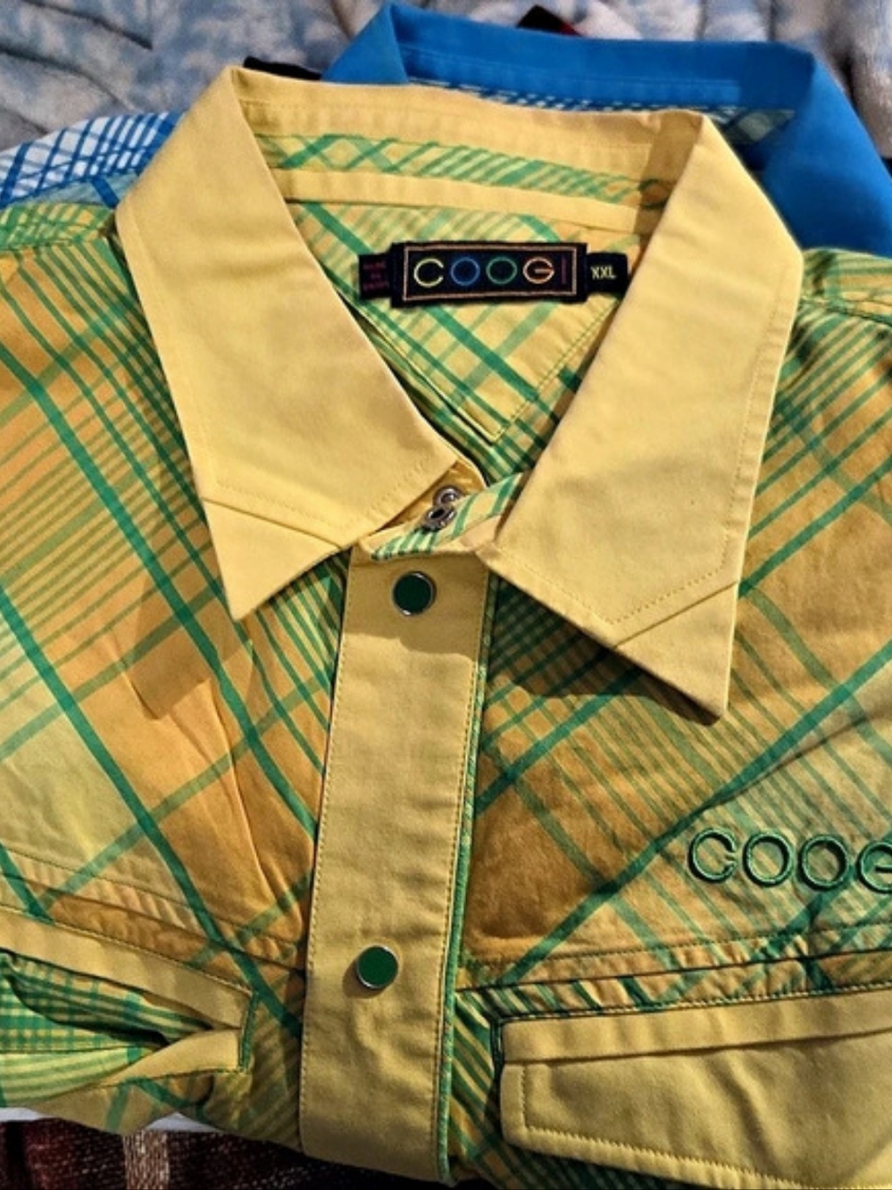 COOGI Geometric Snap-Front Shirt Yellow Green Size XL